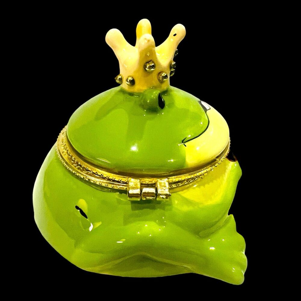 Kissing Frog Prince Hinged Ceramic Trinket Box - Picture 2 of 6